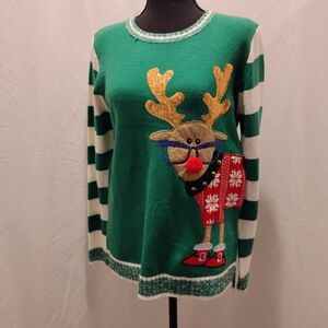 Christmas Ugly Green Reindeer Sweater Fun And Festive Size S